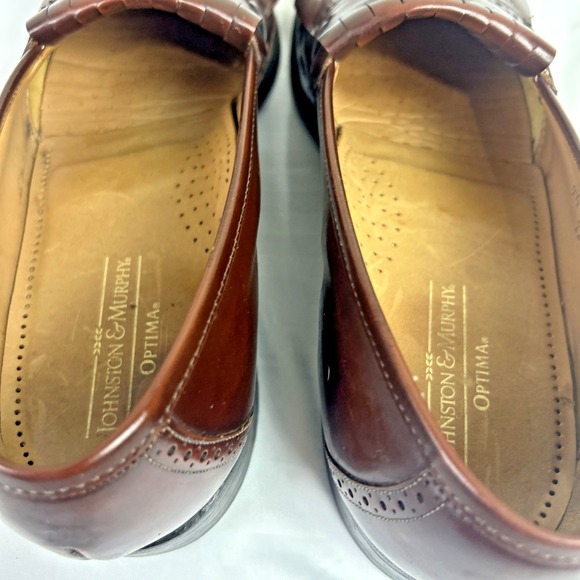 Johnston & Murphy Optima Sz 9.5 C Brown Leather Tassels Wing Tip Slip On Preppy - Picture 8 of 13